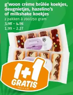 Poiesz G'woon crème brûlée koekjes, deugnietjes, hazelino's of milkshake koekjes aanbieding