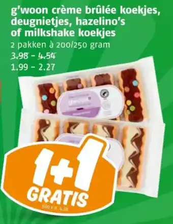 Poiesz G'woon crème brûlée koekjes, deugnietjes, hazelino's of milkshake koekjes aanbieding