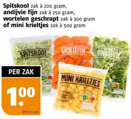 Poiesz Spitskool, andijvie fijn, wortelen geschrapt of mini krieltjes aanbieding