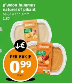 Poiesz g'woon hummus naturel of pikant bakje à 200 gram 1.80 aanbieding