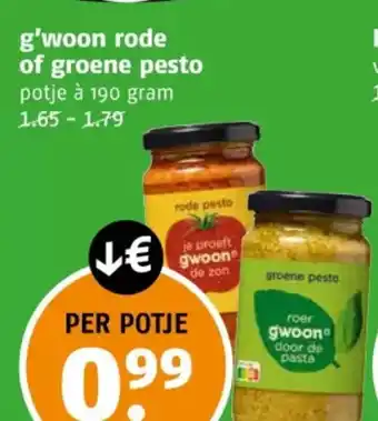 Poiesz G'woon rode of groene pesto aanbieding