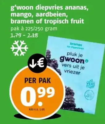 Poiesz G'woon diepvries ananas, mango, aardbeien, bramen of tropisch fruit aanbieding