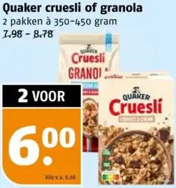 Poiesz Quaker cruesli of granola aanbieding