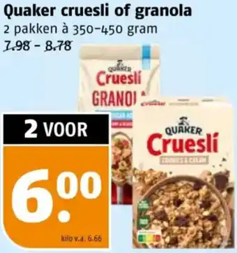 Poiesz Quaker cruesli of granola aanbieding