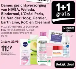 Etos Dames gezichtsverzorging van NIVEA, Weleda, Biodermal, L'Oréal Paris, Dr. Van der Hoog, Garnier, Earth Line, RoC en Clearasil aanbieding