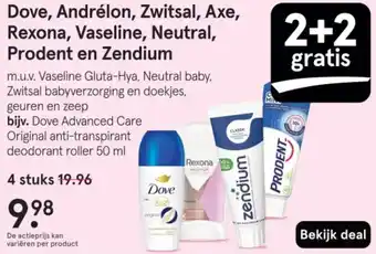 Etos Dove, Andrélon, Zwitsal, Axe, Rexona, Vaseline, Neutral, Prodent en Zendium aanbieding