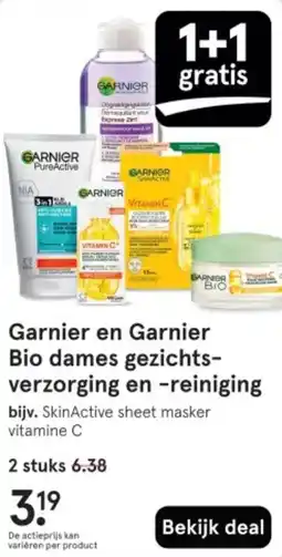 Etos Garnier en Garnier Bio dames gezichtsverzorging en reiniging aanbieding