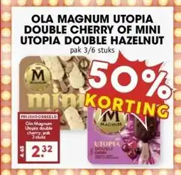 MCD Supermarkt OLA MAGNUM UTOPIA DOUBLE CHERRY OF MINI UTOPIA DOUBLE HAZELNUT pak 3/6 stuks aanbieding