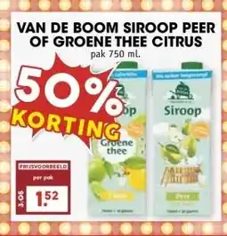 MCD Supermarkt VAN DE BOOM SIROOP PEER OF GROENE THEE CITRUS aanbieding