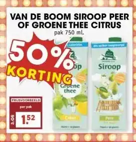 MCD Supermarkt VAN DE BOOM SIROOP PEER OF GROENE THEE CITRUS aanbieding