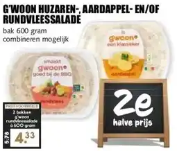MCD Supermarkt G'WOON HUZAREN-, AARDAPPEL-EN/OF RUNDVLEESSALADE aanbieding