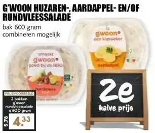 MCD Supermarkt G'WOON HUZAREN-, AARDAPPEL-EN/OF RUNDVLEESSALADE aanbieding