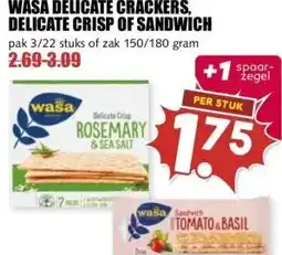 MCD Supermarkt WASA DELICATE CRACKERS, DELICATE CRISP OF SANDWICH aanbieding