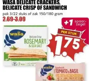MCD Supermarkt WASA DELICATE CRACKERS, DELICATE CRISP OF SANDWICH aanbieding
