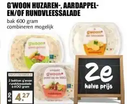 MCD Supermarkt G'WOON HUZAREN-, AARDAPPEL- EN/OF RUNDVLEESSALADE aanbieding