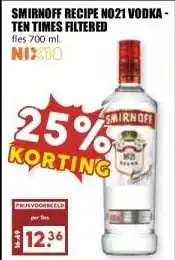 MCD Supermarkt SMIRNOFF RECIPE NO21 VODKA - TEN TIMES FILTERED aanbieding
