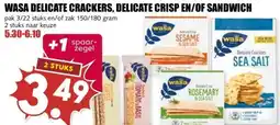 MCD Supermarkt WASA DELICATE CRACKERS, DELICATE CRISP EN/OF SANDWICH aanbieding