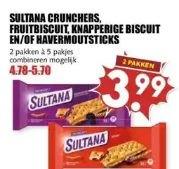 MCD Supermarkt SULTANA CRUNCHERS, FRUITBISCUIT, KNAPPERIGE BISCUIT EN/OF HAVERMOUTSTICKS aanbieding
