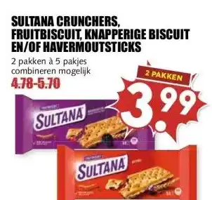 MCD Supermarkt SULTANA CRUNCHERS, FRUITBISCUIT, KNAPPERIGE BISCUIT EN/OF HAVERMOUTSTICKS aanbieding
