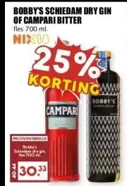 MCD Supermarkt BOBBY'S SCHIEDAM DRY GIN OF CAMPARI BITTER aanbieding