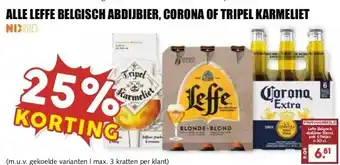 MCD Supermarkt ALLE LEFFE BELGISCH ABDIJBIER, CORONA OF TRIPEL KARMELIET aanbieding