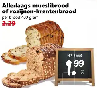 CoopCompact Alledaags mueslibrood of rozijnen-krentenbrood aanbieding