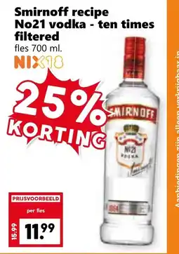 Coop Smirnoff recipe No21 vodka - ten times filtered ng. aanbieding