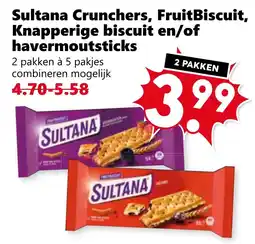 Coop Sultana Crunchers, FruitBiscuit, Knapperige biscuit en/of havermoutsticks aanbieding