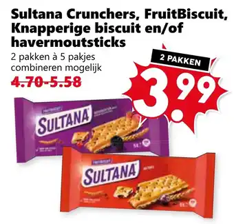 Coop Sultana Crunchers, FruitBiscuit, Knapperige biscuit en/of havermoutsticks aanbieding