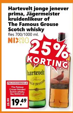 Coop Hartevelt jonge jenever prima, Jägermeister kruidenlikeur of The Famous Grouse Scotch whisky aanbieding
