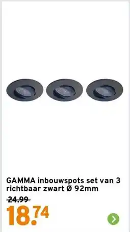GAMMA GAMMA inbouwspots set van 3 richtbaar zwart Ø 92mm aanbieding