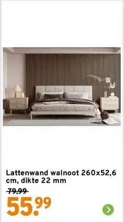 GAMMA Lattenwand walnoot 260x52,6 cm, dikte 22 mm aanbieding