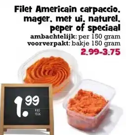 Boon`s Markt Filet Americain carpaccio. mager, met ui, naturel, peper of speciaal aanbieding