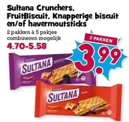 Boon`s Markt Sultana Crunchers. FruitBiscuit, Knapperige biscuit en/of havermoutsticks aanbieding