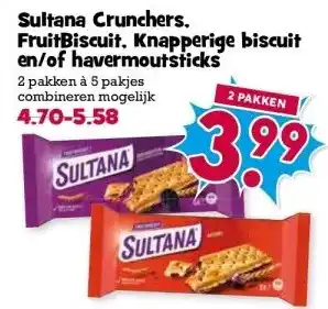 Boon`s Markt Sultana Crunchers. FruitBiscuit, Knapperige biscuit en/of havermoutsticks aanbieding