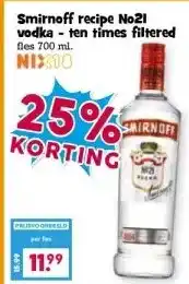 Boon`s Markt Smirnoff recipe No21 vodka - ten times filtered aanbieding