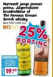 Boon`s Markt Hartevelt jonge jenever prima. Jägermeister kruidenlikeur of The Famous Grouse Scotch whisky aanbieding