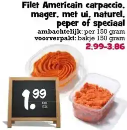 Boon`s Markt Filet Americain carpaccio. mager, met ui, naturel. peper of speciaal aanbieding