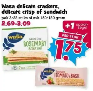 Boon`s Markt Wasa delicate crackers. delicate crisp of sandwich aanbieding