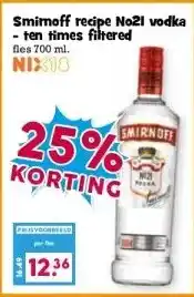 Boon`s Markt Smirnoff recipe No21 vodka - ten times filtered aanbieding