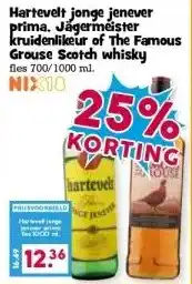 Boon`s Markt Hartevelt jonge jenever prima, Jagermeister kruidenlikeur of The Famous Grouse Scotch whisky aanbieding