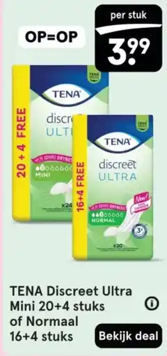 Etos TENA Discreet Ultra Mini 20+4 stuks of Normaal 16+4 stuks aanbieding
