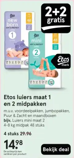 Etos Etos luiers maat 1 en 2 midpakken aanbieding