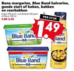 Coop Bona margarine, Blue Band halvarin goede start of koken, bakken en roerbakken aanbieding