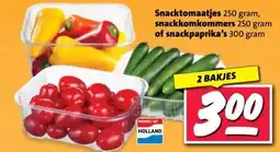 Nettorama Snacktomaatjes 250 gram, snackkomkommers 250 gram of snackpaprika's 300 gram aanbieding