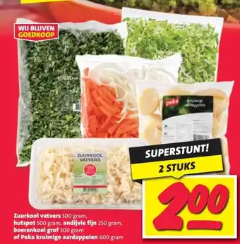 Nettorama Zuurkool vatvers 500 gram, hutspot 500 gram, andijvie fijn 250 gram, boerenkool grof 300 gram aanbieding