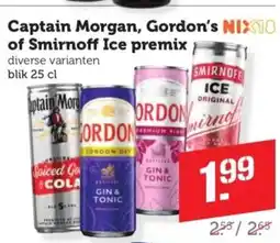 Coop Captain Morgan, Gordon's of Smirnoff Ice premix aanbieding