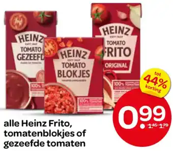 Spar Alle Heinz Frito, tomatenblokjes of gezeefde tomaten aanbieding