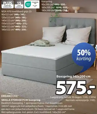 Jysk Dreamzone Skolla Storage PC40 boxspring aanbieding
