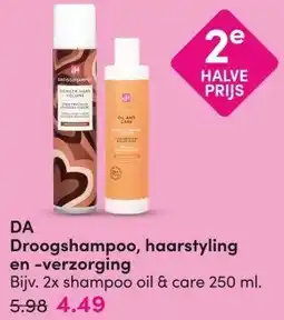 DA DA Droogshampoo, haarstyling en -verzorging aanbieding
